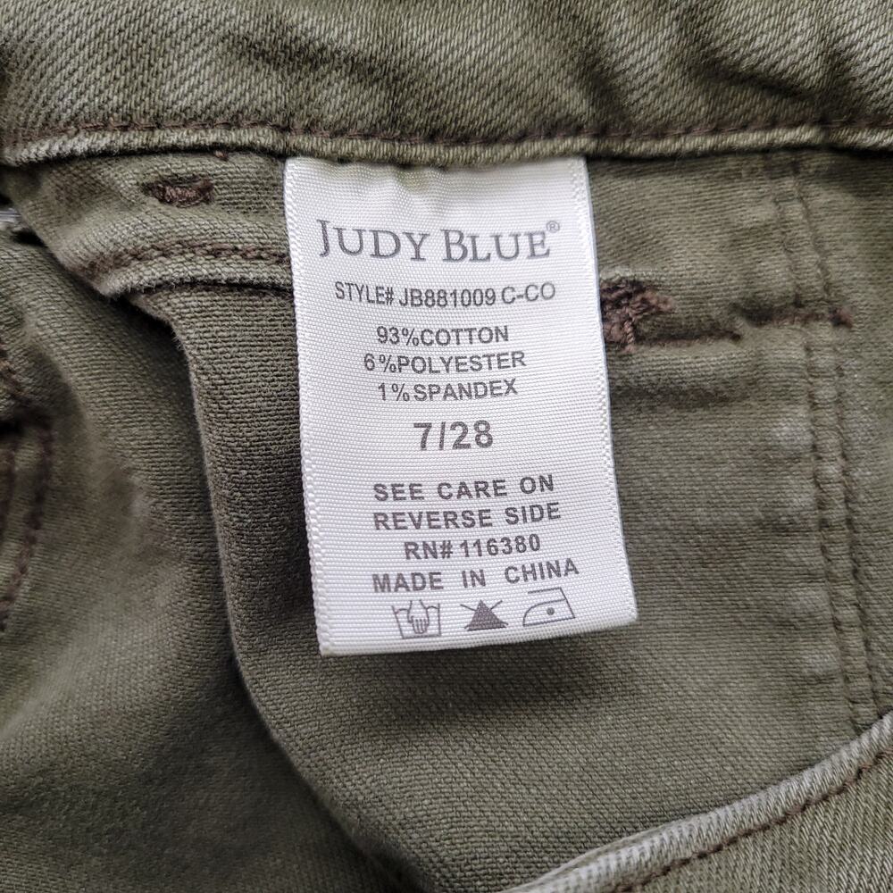 Judy Blue Womens 7/28 Olive Green Straight Leg Utility Jeans Stretch Cuffed - Picture 4 of 9